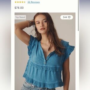 Pilcro Short Sleeve Ruffle-Trim Henley Baby Tee